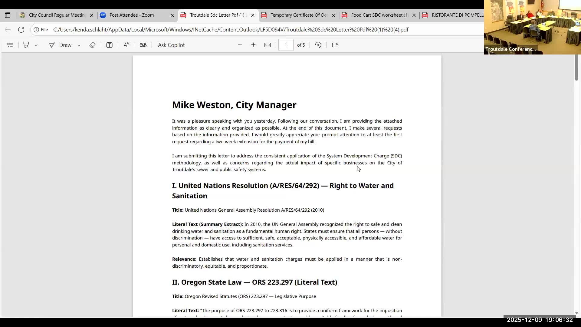Local restaurant owner tells Troutdale council current water‑use fee methodology is unfair and costly