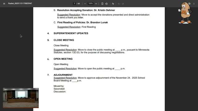 Moorhead school board approves consent agenda, accepts donations and holds closed session on negotiations