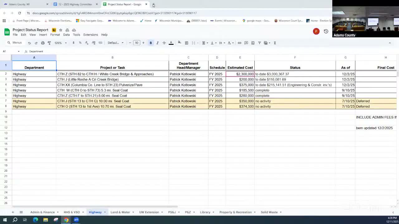 Adams County highway staff describe expanded brine use and 'storm extreme' truck testing, plan to increase brine storage
