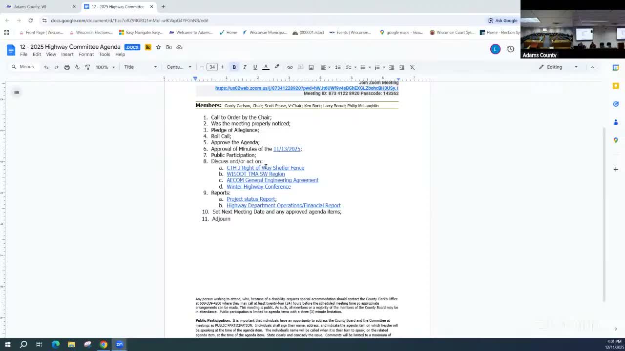 Adams County highway committee directs staff to approach owner with $6,600 offer for 1.1 acres of excess County J right-of-way