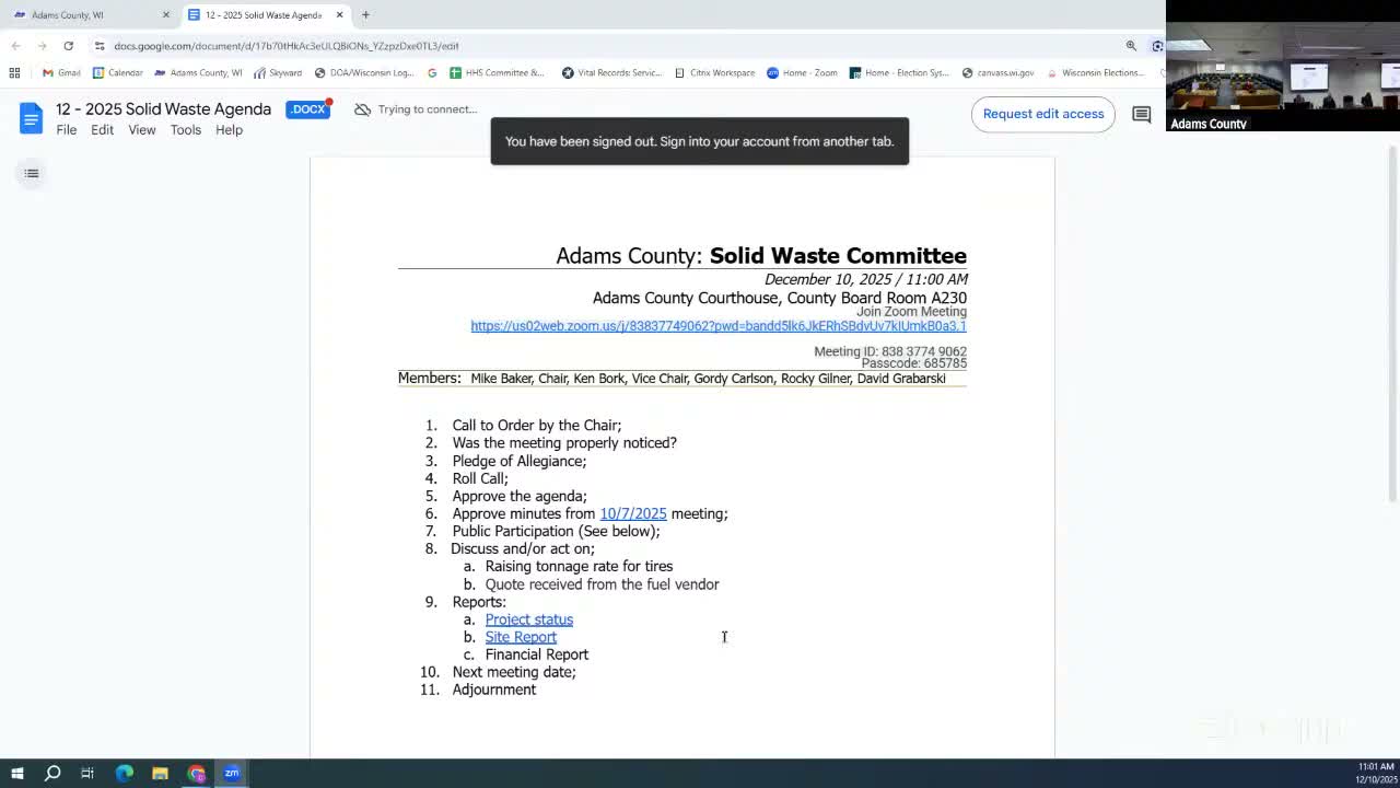 Adams County Solid Waste Committee raises tire tonnage rate, accepts Allied Cooperative fuel quote