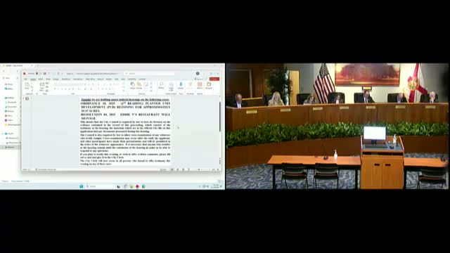 Votes at a glance: consent agenda, water‑supply plan, Coconut Palm Plaza and Eddie V’s signage