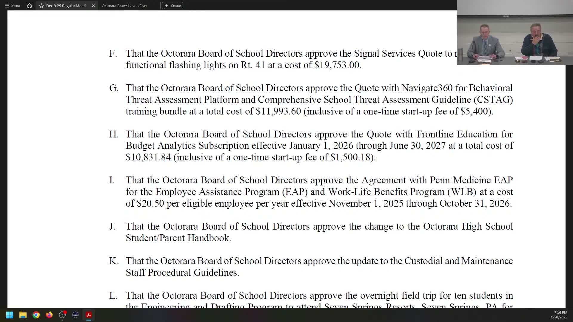 Octorara board approves several contracts and subscriptions, including safety and finance tools