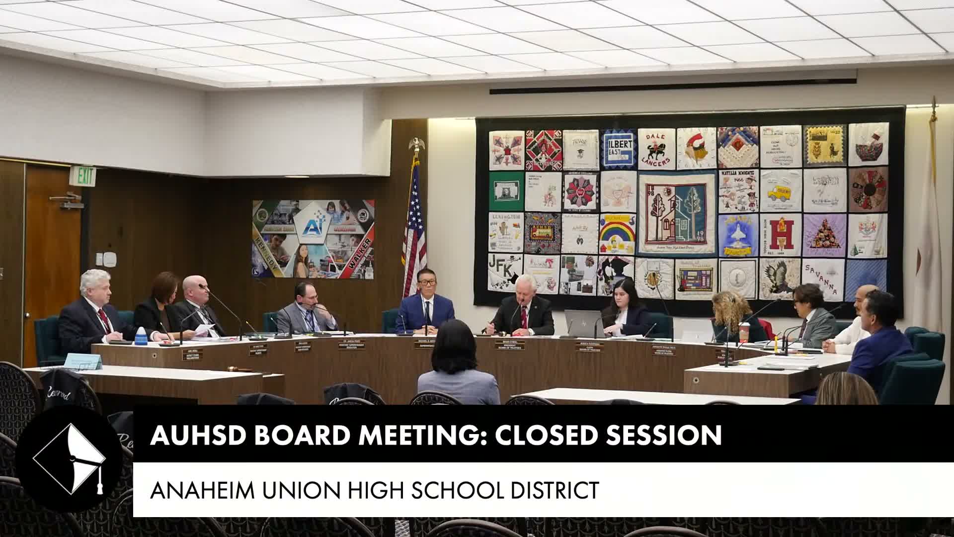 Anaheim Union High School District trustees adopt amended agenda, move into closed session