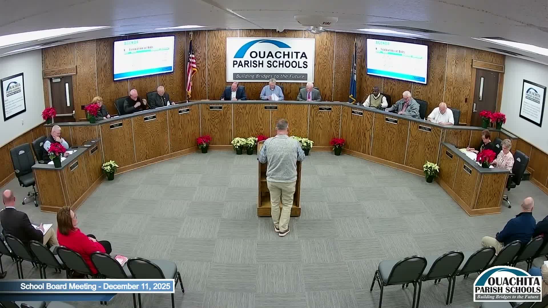 Board approves bids, property rebids and affirms expulsion; purchases lights for softball field