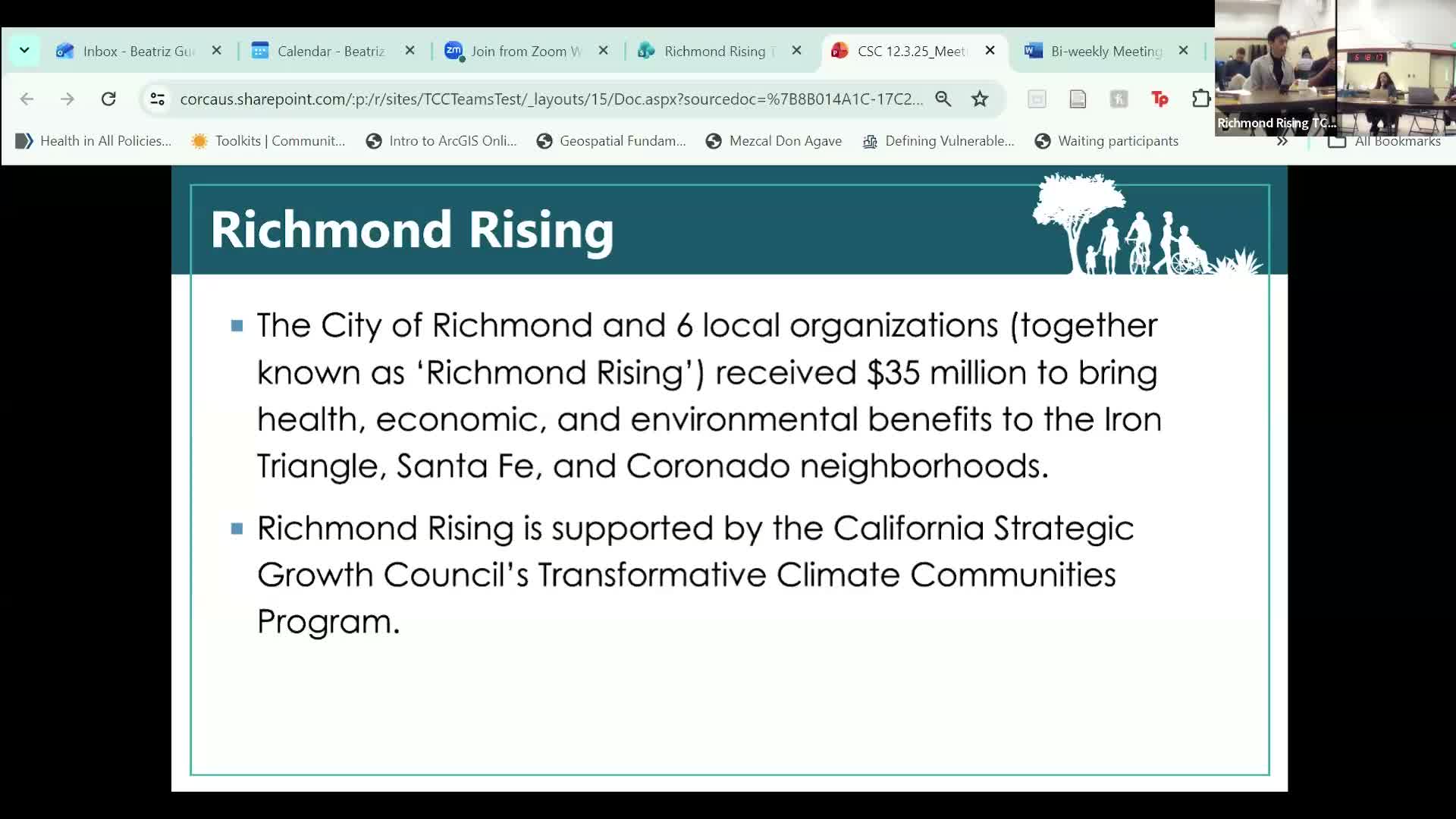 Richmond Rising reviews multi‑million dollar grant progress, schedules workshops and postpones minutes