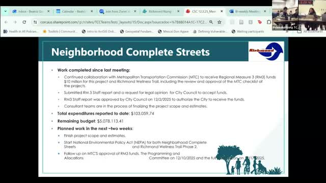 Richmond to seek MTC approval for $10 million in RM3 funds for wellness trail and neighborhood streets