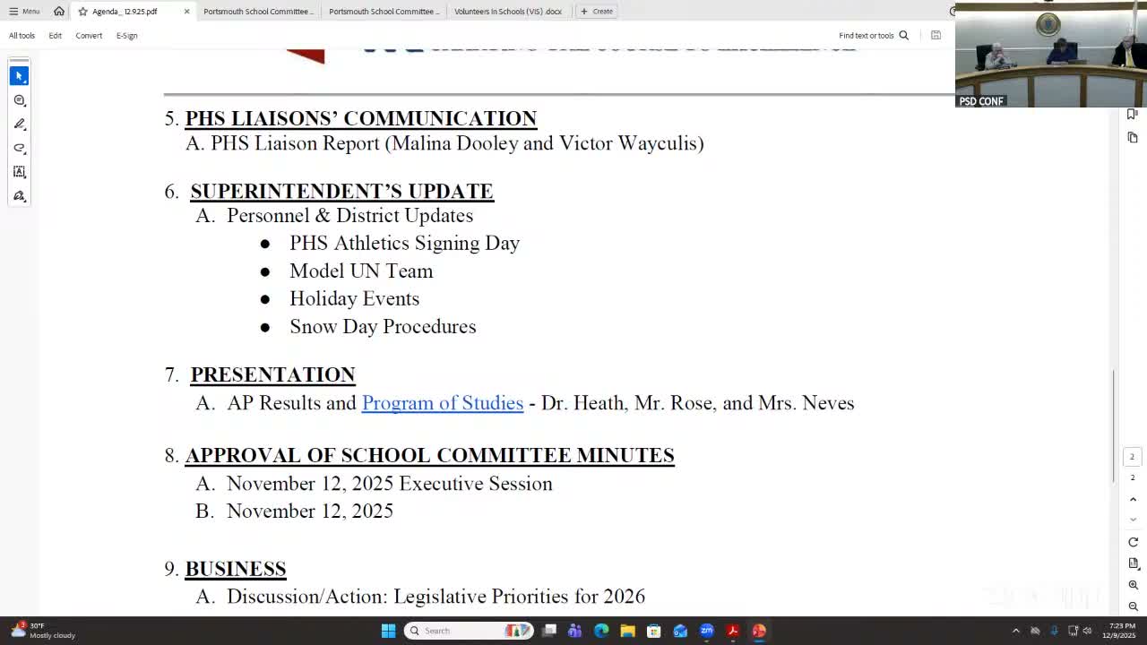 Portsmouth High outlines 2026–27 program of studies; highlights AP gains and new credit proposals