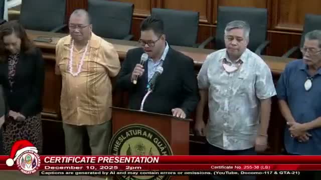 Guam Legislature Names Dec. 10 Insular Guard and Guam Combat Patrol Memorial Day; Presents Families With Certificates