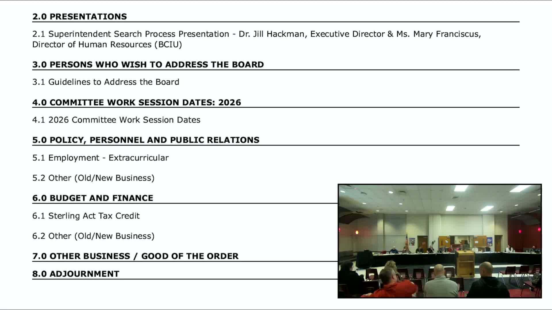 Board reviews facilities and operations: field house, snow removal, FID days and Education Center repairs