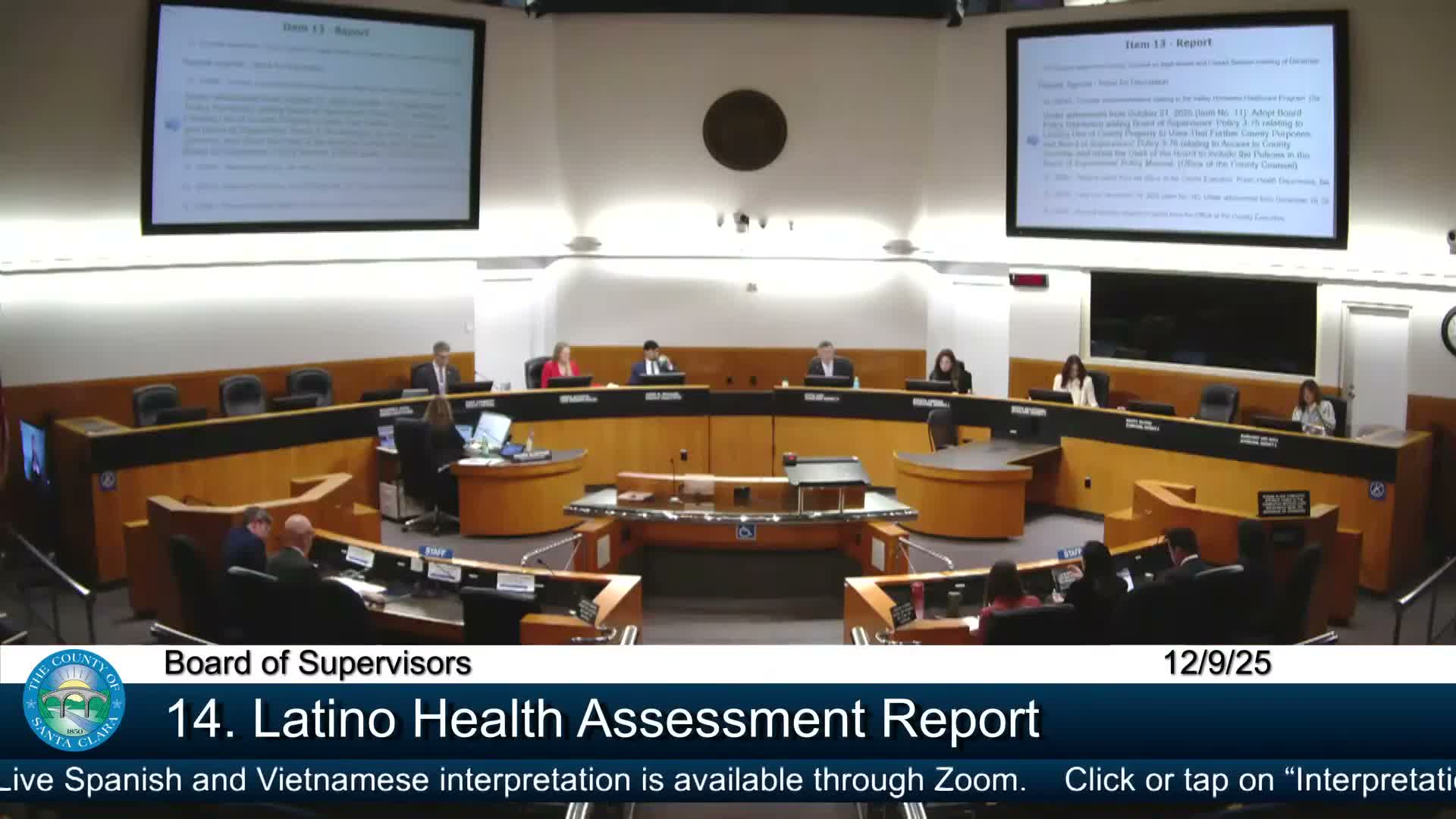 Board accepts Latino Health Assessment update; directs jurisdictional action lists and disability addendum