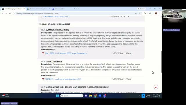 District staff present option to tear down oldest high‑school wing, use middle school as temporary campus