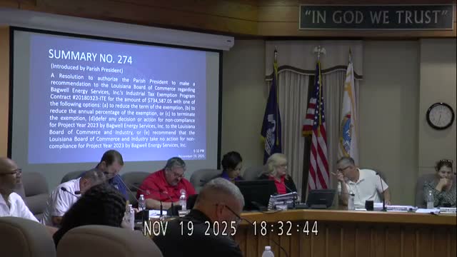 Council removes Bagwell Energy tax-exemption recommendations from agenda