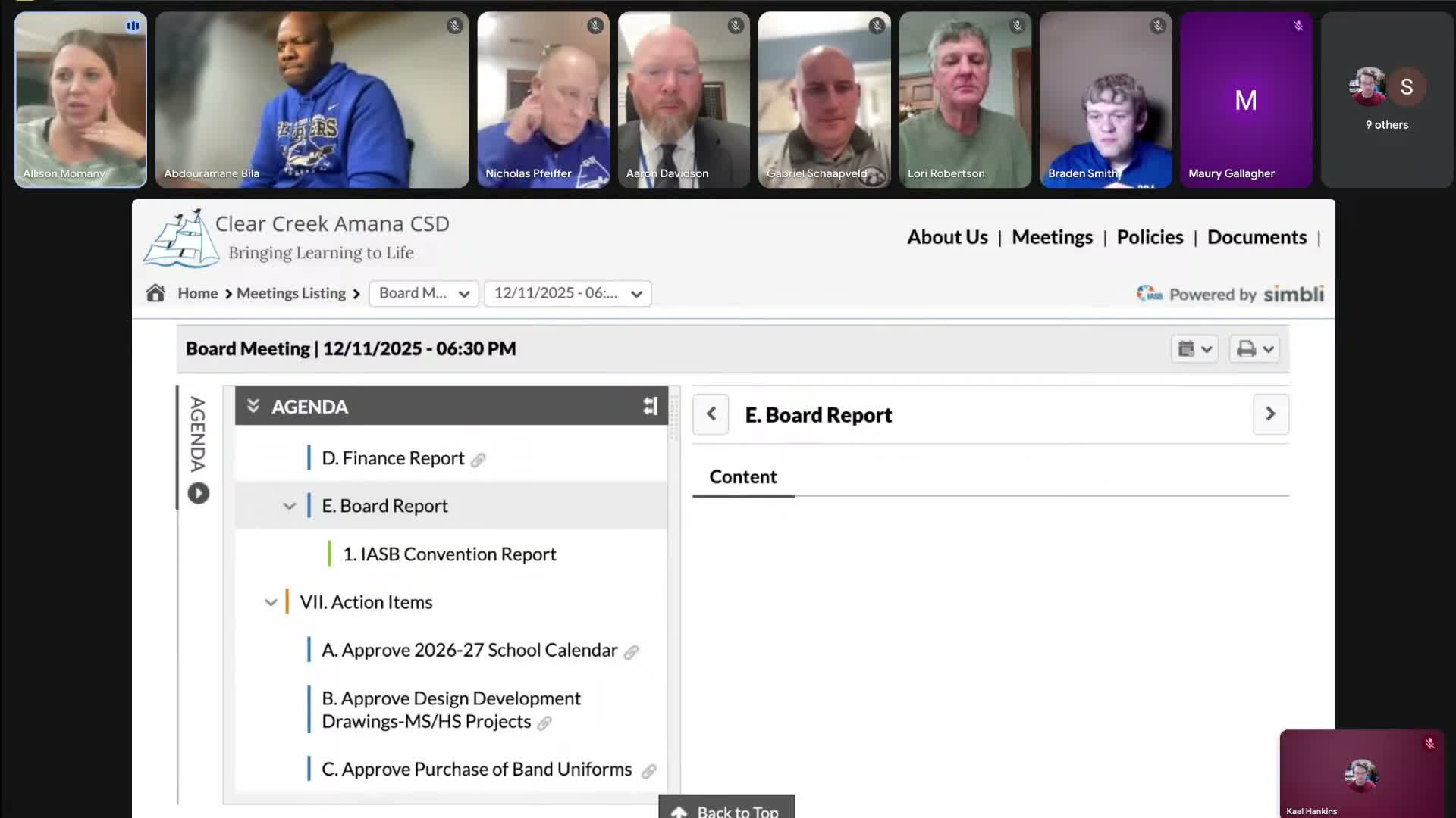 Board approves calendar, design-development move and a package of purchases and SBRC funding requests