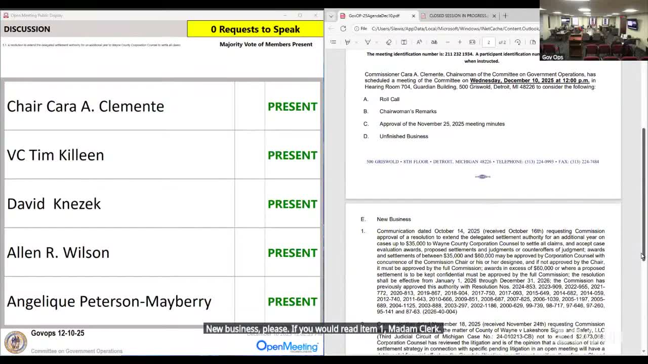 Wayne County committee extends delegated settlement authority to corporation counsel for one year