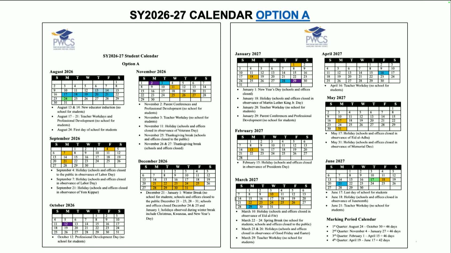 Board hears four calendar options after 12,000+ survey responses; option A favored