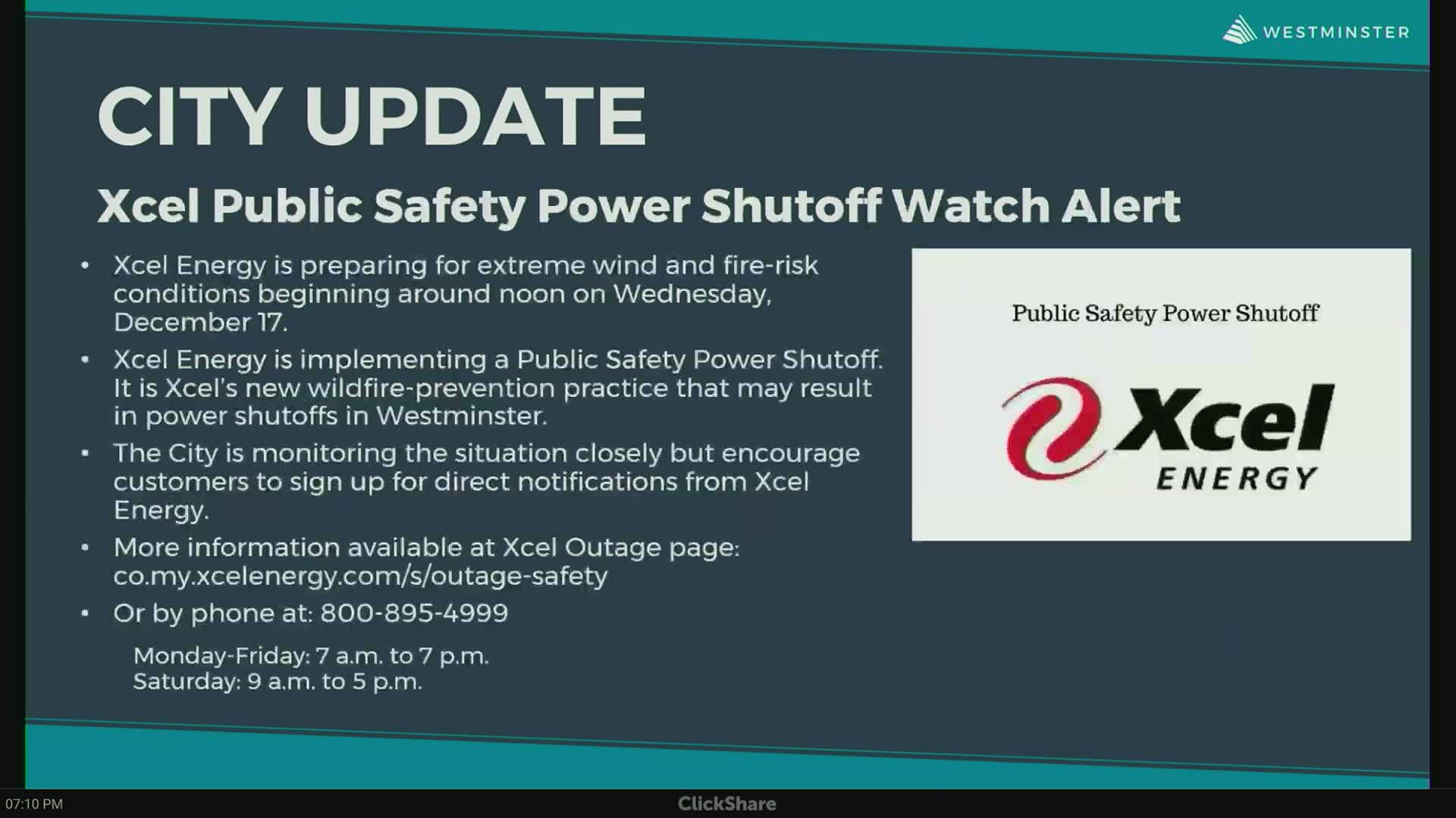 Westminster warns of possible Xcel proactive power shutoffs; city wins $540,000-plus sustainability grant for ADU pilot