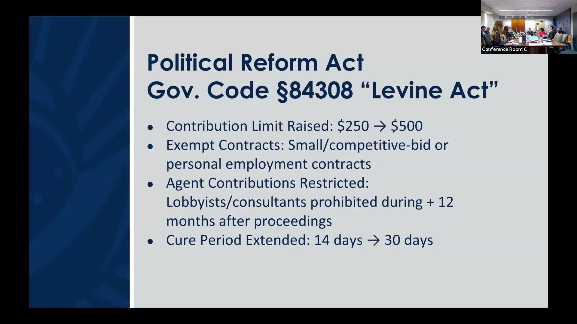 Training review: SB 707 teleconferencing rules and SB 827 ethics/fiscal training flagged for implementation