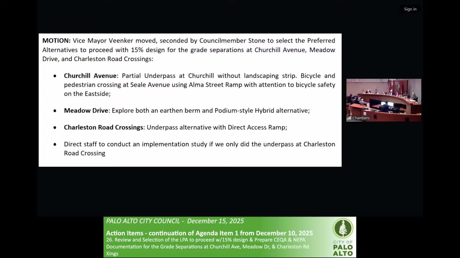 Palo Alto council orders 15% designs for Charleston underpass, Meadow hybrid and partial Churchill underpass