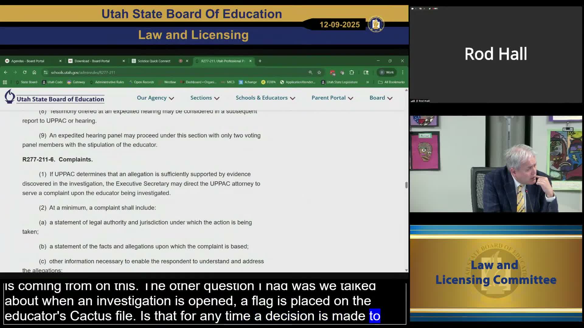 Board committee hears UPAK SOP briefing; members press for clearer standard on opening investigations