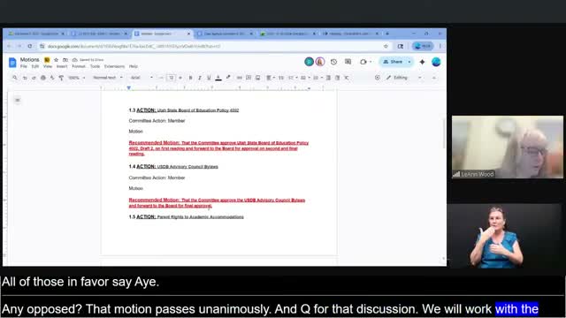 Committee amends USDB advisory council representation, approves bylaws to align with policy