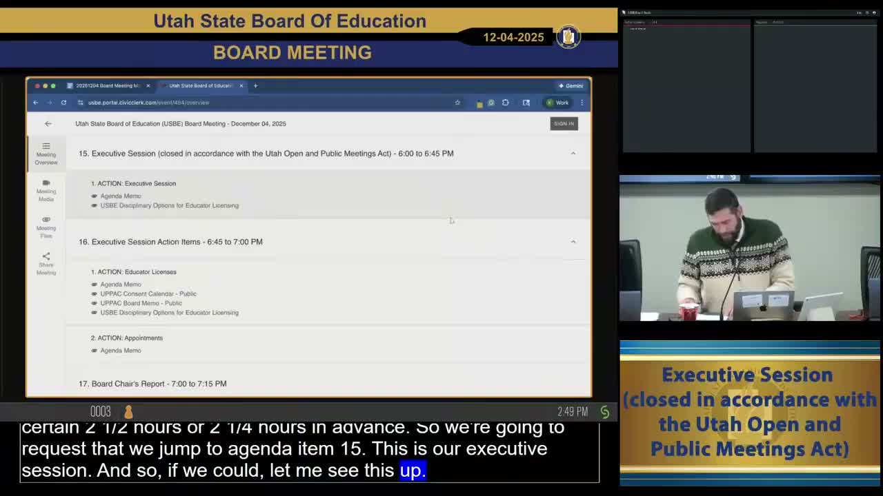 Governing board votes to enter executive session to discuss personnel and possible litigation