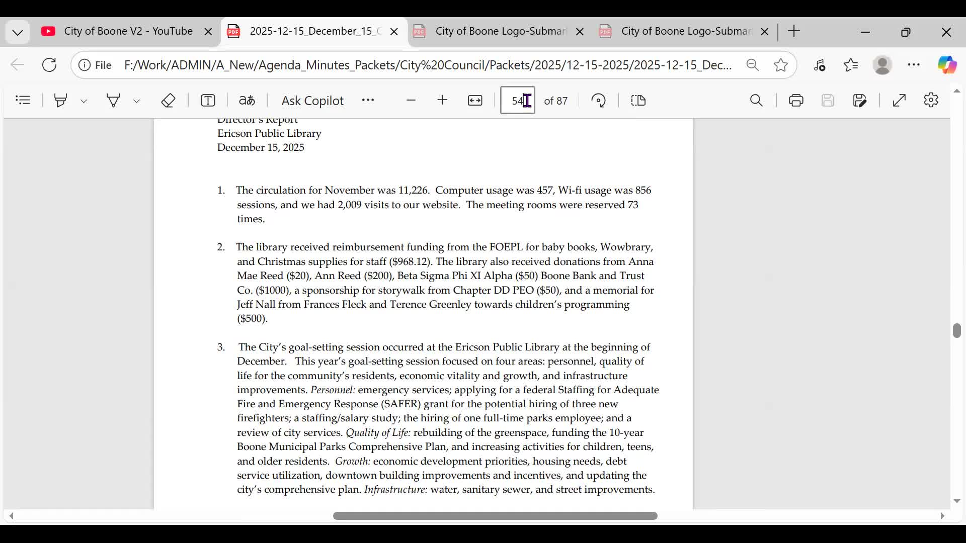 Council awards water-plant contract, approves sewer-lining and authorizes payment on Hancock Drive expansion