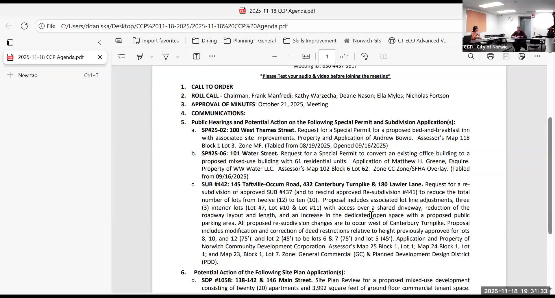 Norwich panel continues hearing on 101 Water Street conversion, cites floodplain and stamped site‑plan needs