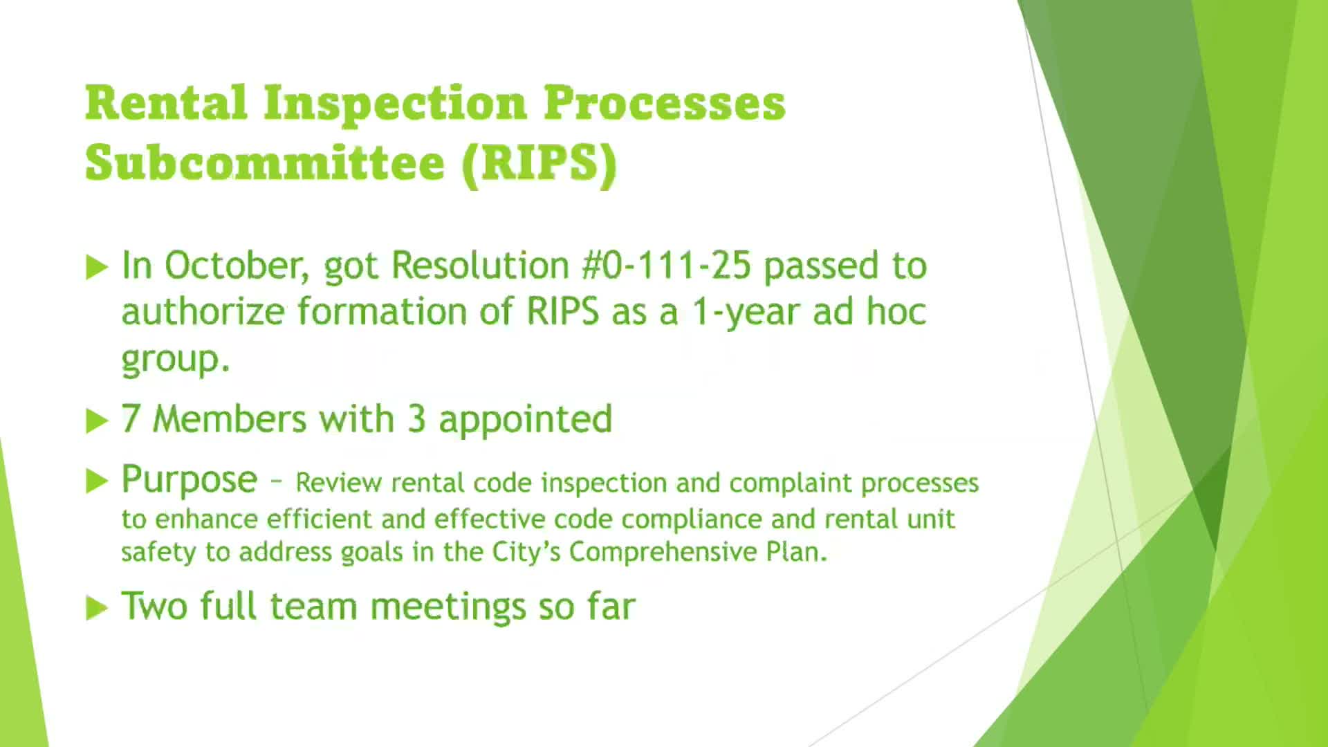 Athens commission launches RIPS evaluation of rental inspection and complaint processes