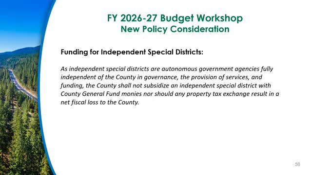 Supervisors debate policy to limit county subsidies for independent special districts