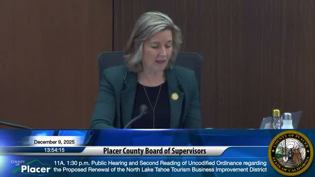 North Lake Tahoe TBID renewed and 10‑year TOT advisement MOU approved by Placer supervisors