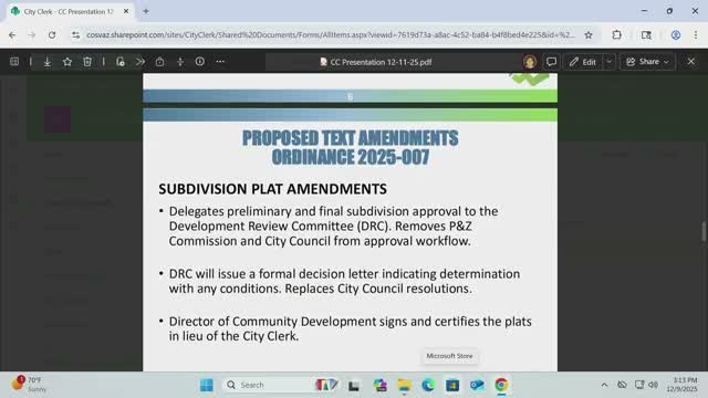 Council to delegate subdivision‑plat approvals to Development Review Committee