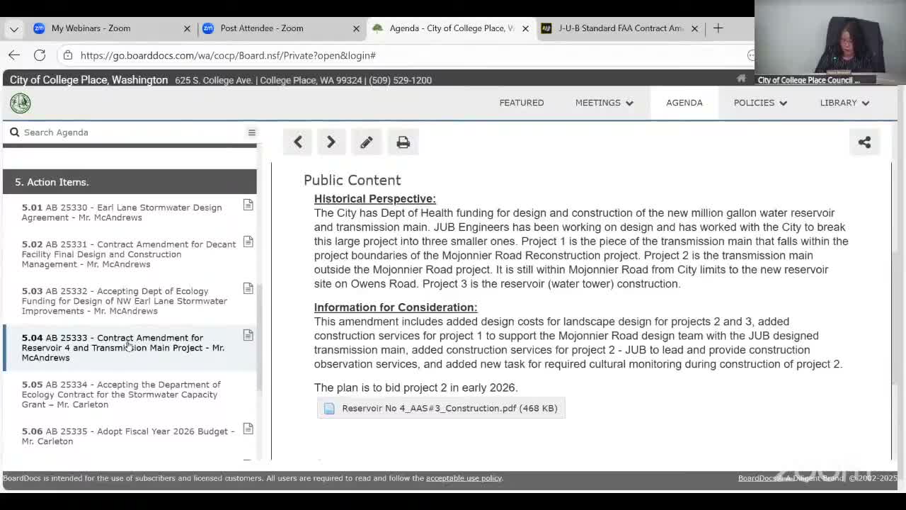 Council approves $1.01 million amendment for Reservoir 4 and transmission main work