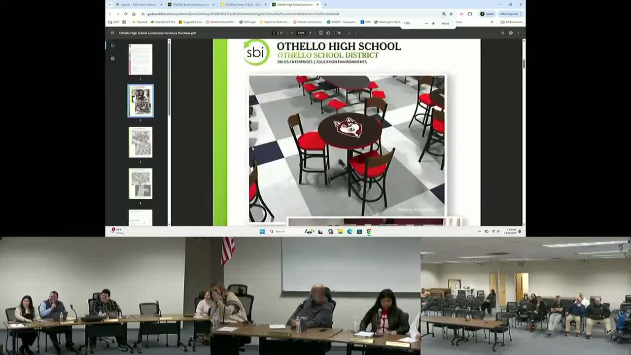 Superintendent outlines lunchroom furniture purchases and reports improved supervision for off-campus lunches