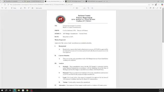 Committee recommends 2025 year-end budget amendment to full Jackson County board