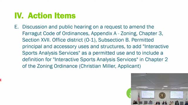 Commission backs adding 'interactive sports analysis services' as permitted O‑1 use with limits on retail and noise