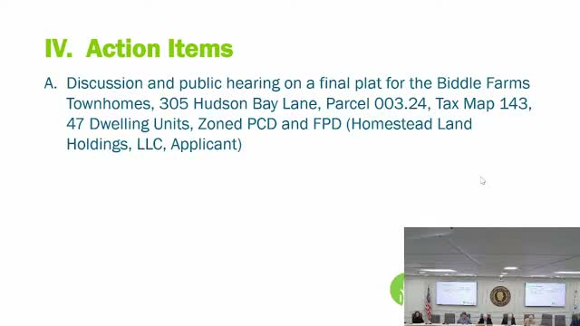 Planning Commission approves final plat for Biddle Farms townhouses with four staff conditions