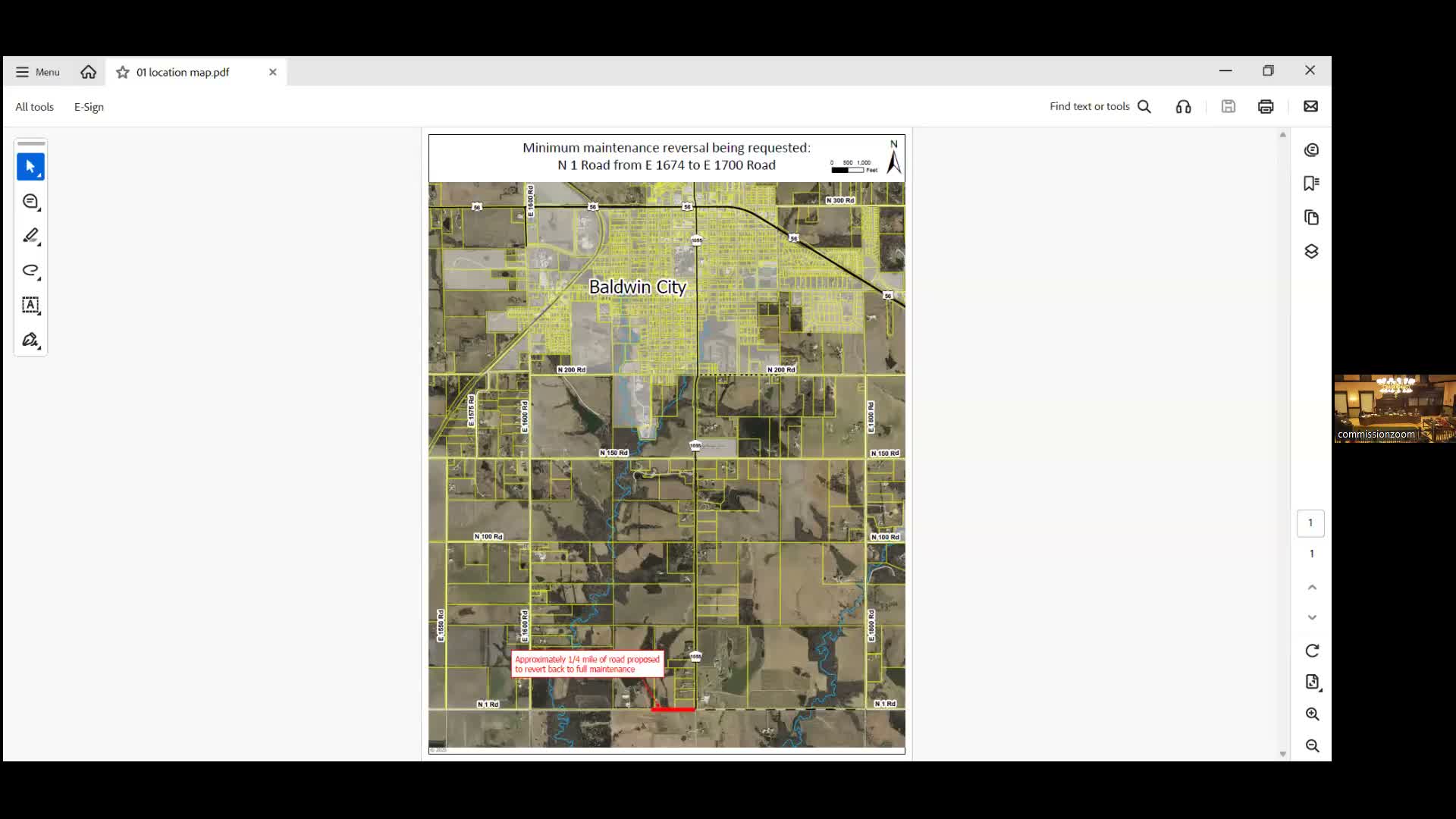 Douglas County rescinds minimum-maintenance designation for a stretch of North 1 Road in Palmyra Township