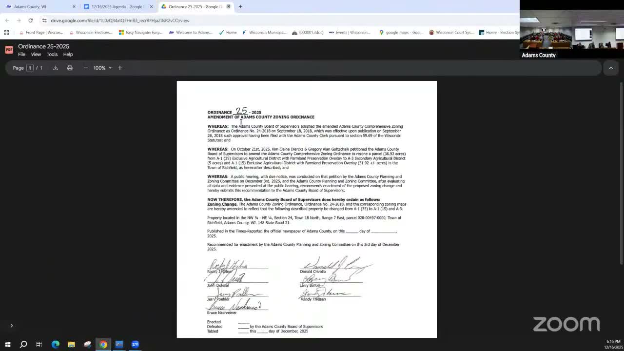 Adams County board enacts four rezones and approves appointments