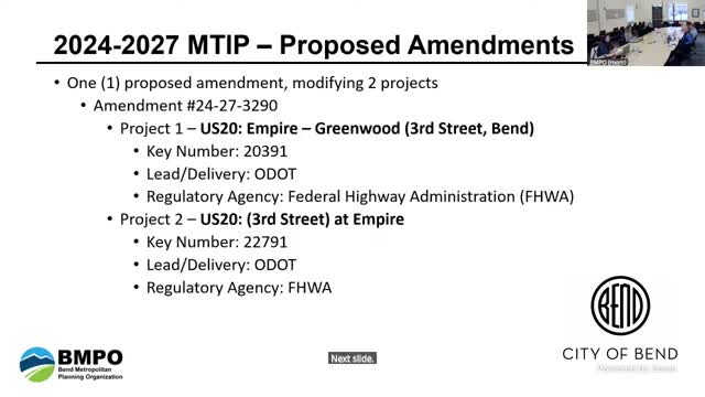 Bend MPO transfers $150,000 within Empire–Greenwood corridor in MTIP amendment