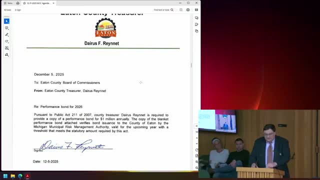 Eaton County treasurer warns foreclosures fund may face multimillion‑dollar exposures if Supreme Court alters proceeds rule