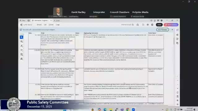 Storm‑warning lights and pedestrian signage debated; committee seeks specifics, tables some items