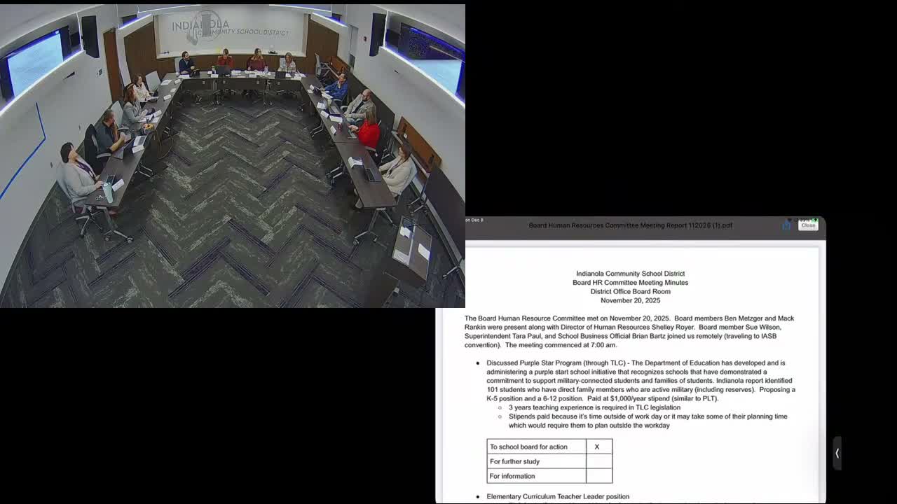 Indianola district committee proposes stipends to staff Purple Star program for military‑connected students