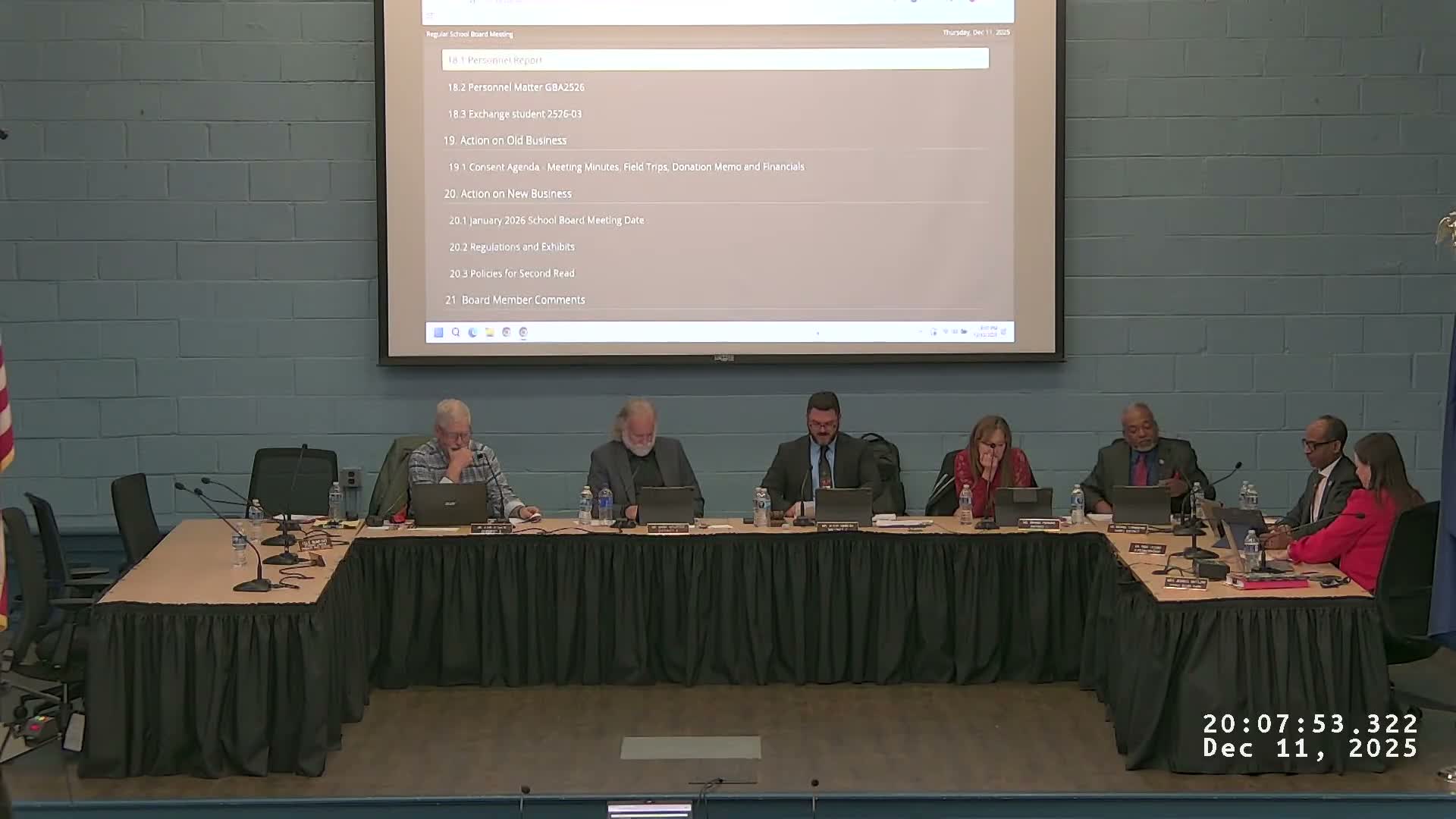 Board approves personnel items, upholds investigator findings and completes consent agenda