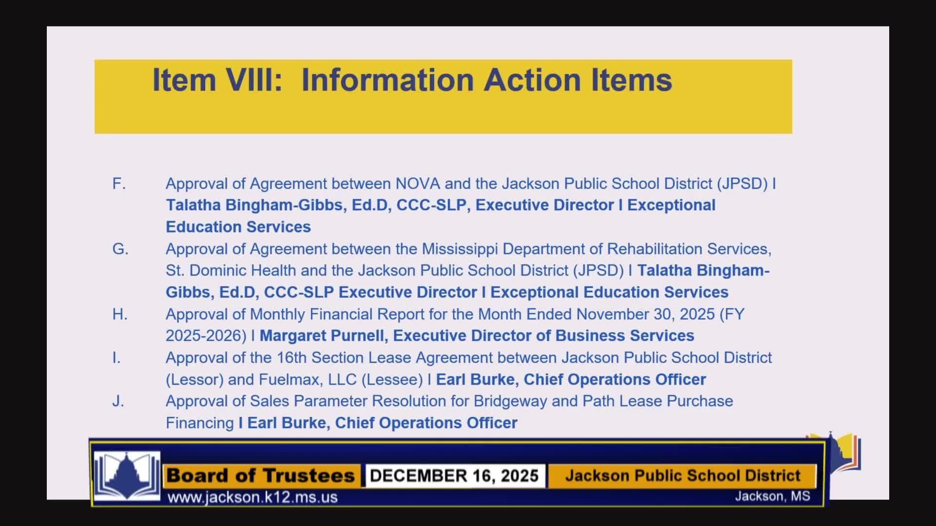 Jackson Public Schools board hears monthly financial report as ESSER drawdowns arrive