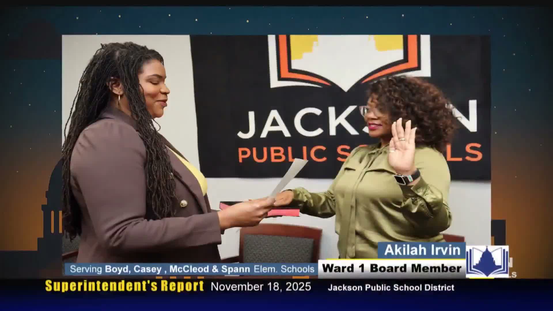 Jackson Public Schools swears in Akila Irvin to Board of Trustees