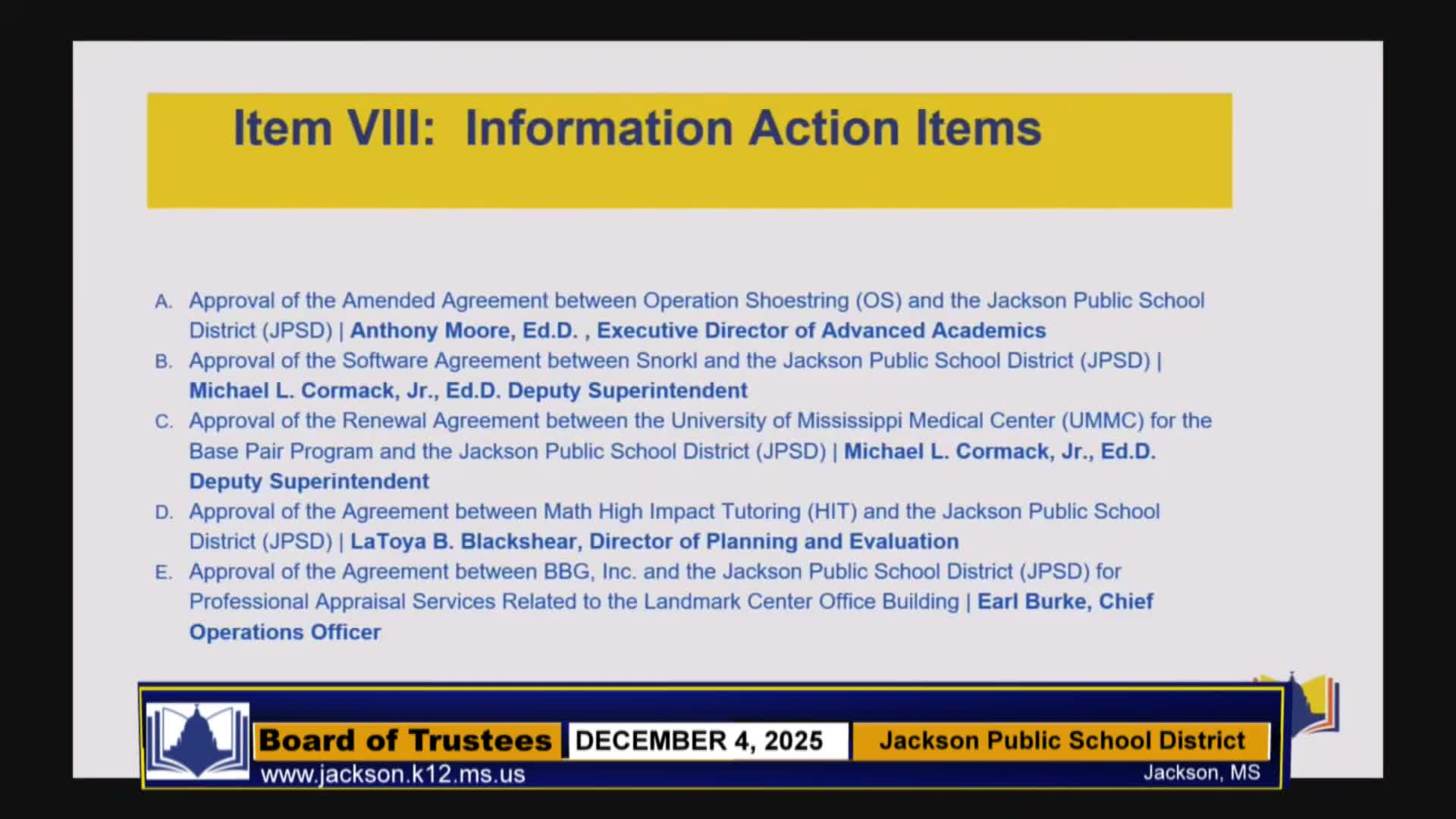 Jackson Public Schools board approves contracts: AI software, outcomes‑based math tutoring and partner MOUs