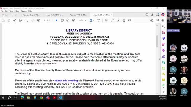 Cochise County Library District approves consent agenda items 1 and 2, adjourns