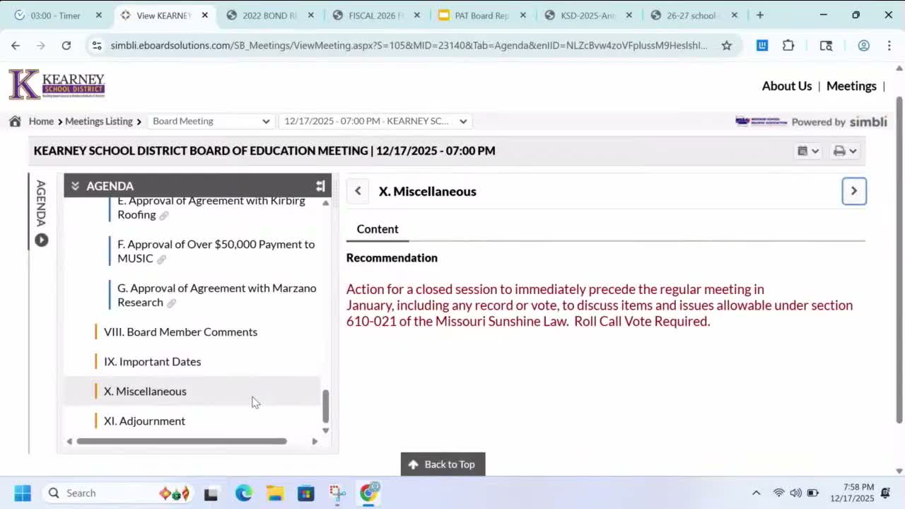 Board votes to hold closed session in January under Missouri Sunshine Law
