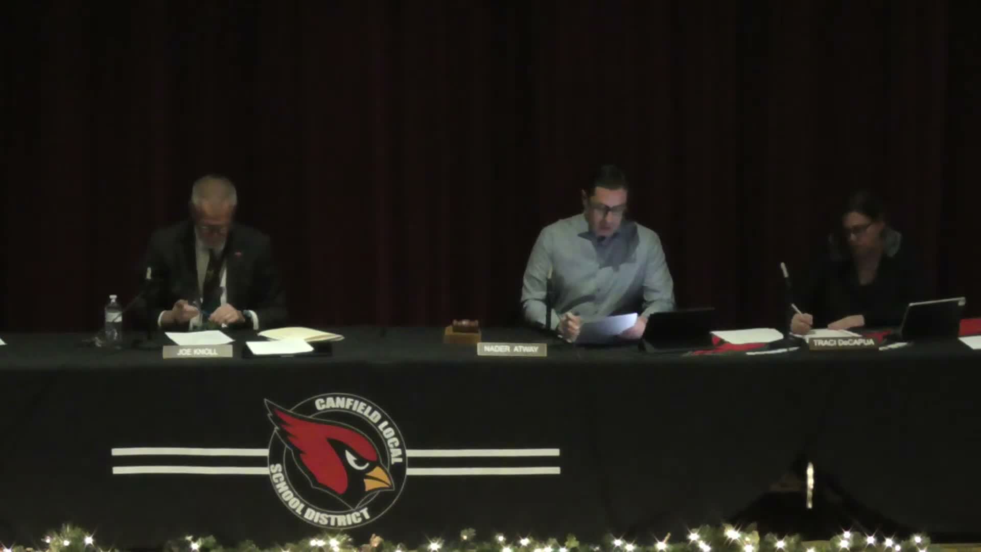 Canfield board approves minutes, personnel changes, trips, insurance and donations